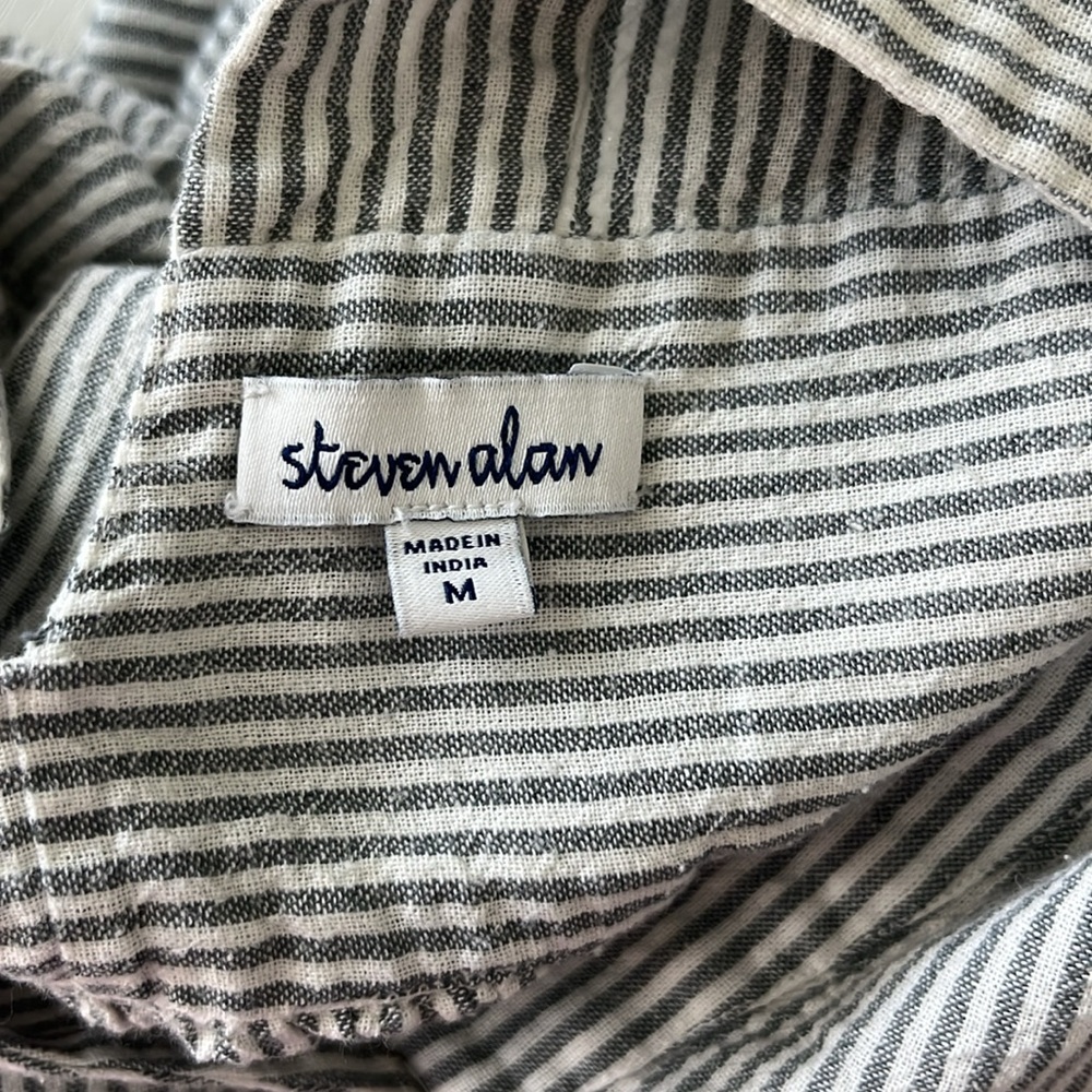 Steven Alan V Neck & Back Gray White Stripe Cotton Split Neck Oversized Top - Picture 7 of 8